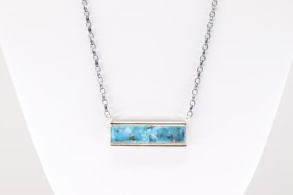 Native America Navajo Sterling Silver Kingman Turquoise Necklace By Steve Francisco.