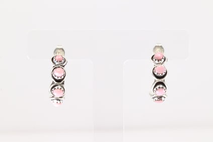 Native America Zuni Sterling Silver Pink Conch Post Hoop Earring's By Florenda Lonasee.