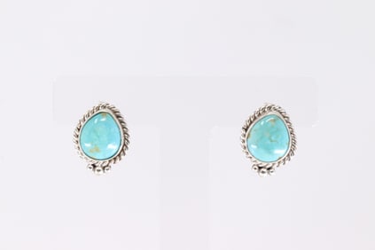 Native America Navajo Sterling Silver Kingman Turquoise Post Earring's By Trish Largo.