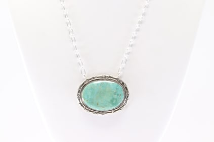 Native America Navajo Sterling Silver Turquoise Necklace By Dorothy Lee.