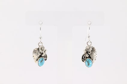 Native America Navajo Sterling Silver Kingman Turquoise Dangling Earring's By Jamson Belin.
