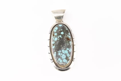 Native America Navajo Sterling Silver Turquoise Pendant By Alfred Martinez.