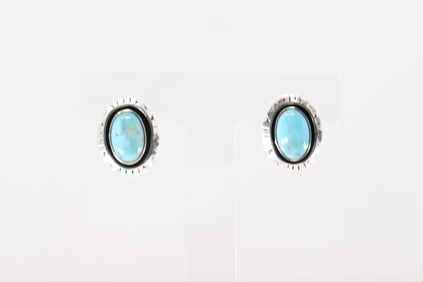 Native America Navajo Sterling Silver Turquoise Post Earring's By Amos Begay.
