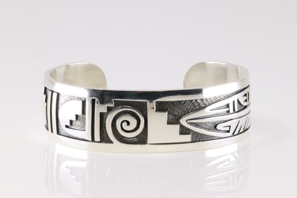 Native American Navajo Sterling Silver Stamped Deisgn Bracelet Cuff By Trinidad Lucas.