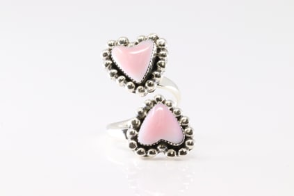 Native American Navajo Sterling Silver Pink Conch Heart Ring By Arlene Lewis.