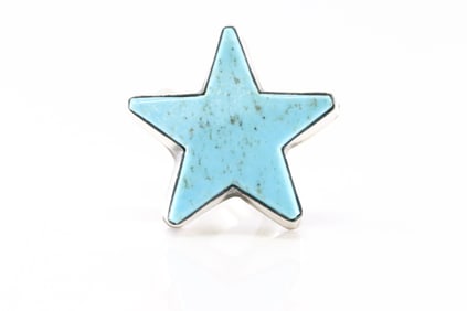 Native American Navajo Sterling Silver Turquoise Star Ring By D.
