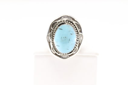 Native America Navajo Sterling Silver Turquoise Ring By Sheena Jack.