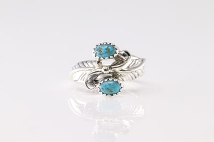 Native America Navajo Sterling Silver Turquoise Feather Ring By Harry B. Yazzie.