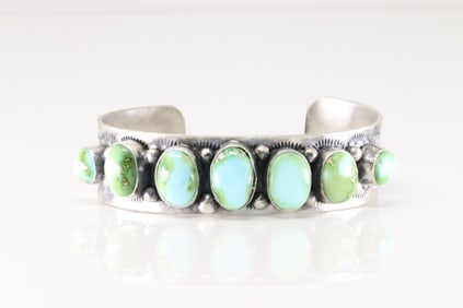 Native America Navajo Sterling Silver Sonora Gold Turquoise Bracelet Cuff By Bobby Johnson.