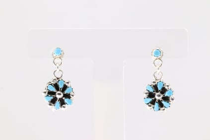 Native America Zuni Sterling Silver Turquoise Post Dangling Earring's By Tricia Leekity.