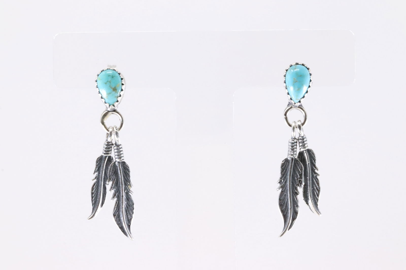Native American Navajo Sterling Silver Turquoise Feather Post Dangling Earring's By Sharon McCarthy.: This is a Native American Navajo Sterling Silver Turquoise Feather Post Dangling Earring's By Sharon McCarthy.