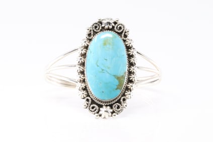 Native America Navajo Sterling Silver Kingman Turquoise Bracelet Cuff By Jennifer Cayaditto.