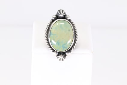Native America Navajo Sterling Silver Kingman Turquoise Ring By Dixon.