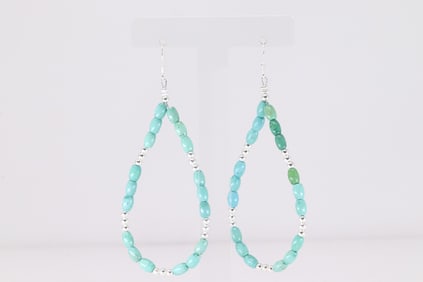 Native America Navajo Sterling Silver Pearl Beaded / Turquoise Dangling Earring's.