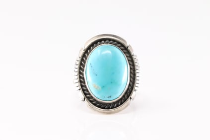 Native America Navajo Sterling Silver Turquoise Ring By A.M.