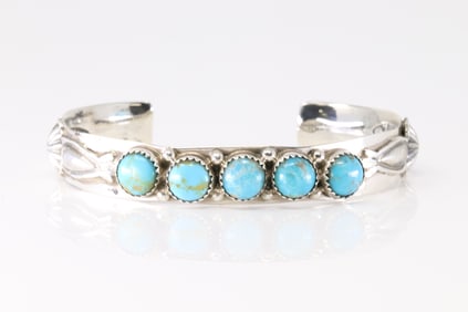 Native America Navajo Sterling Silver Turquoise Bracelet Cuff By Irvin Yazzie.