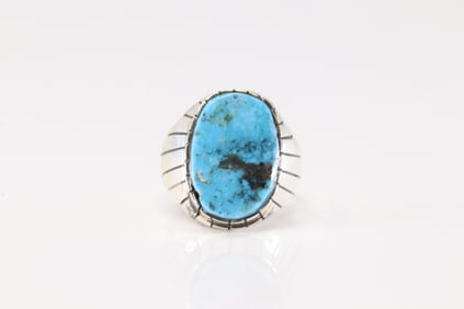Native America Navajo Sterling Silver Turquoise Ring By R.