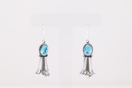 Native America Navajo Sterling Silver Turquoise Blossom Dangling Earring's By Genevieve Francisco.