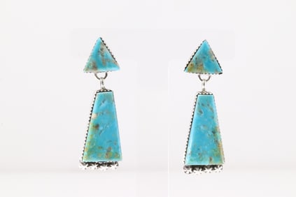 Native America Navajo Sterling Silver Turquoise Post Dangling Earring's By Selina Warner.