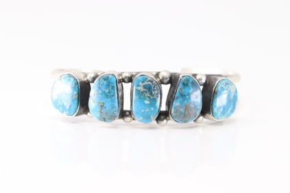 Native America Navajo Sterling Silver Turquoise Bracelet Cuff By A.L.