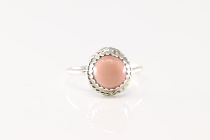 Native America Navajo Sterling Silver Pink Conch Ring By Esther White.