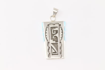 Native America Navajo Sterling Silver Turquoise Pendant By L.J.