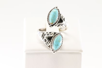 Native America Navajo Sterling Silver Turquoise Ring By Leroy Silversmith.