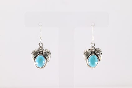 Native America Navajo Sterling Silver Turquoise Dangling Earring's By Sharon McCarthy.