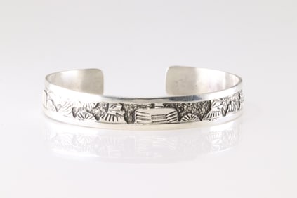 Native America Navajo Sterling Silver History Teller Bracelet Cuff By B.
