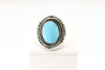 Native America Navajo Sterling Silver Turquoise Ring By Sheena Jack.