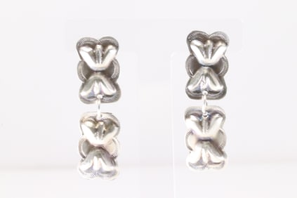 Native America Navajo Sterling Silver Stamped Post Dangling Earring's By Joan Begay.