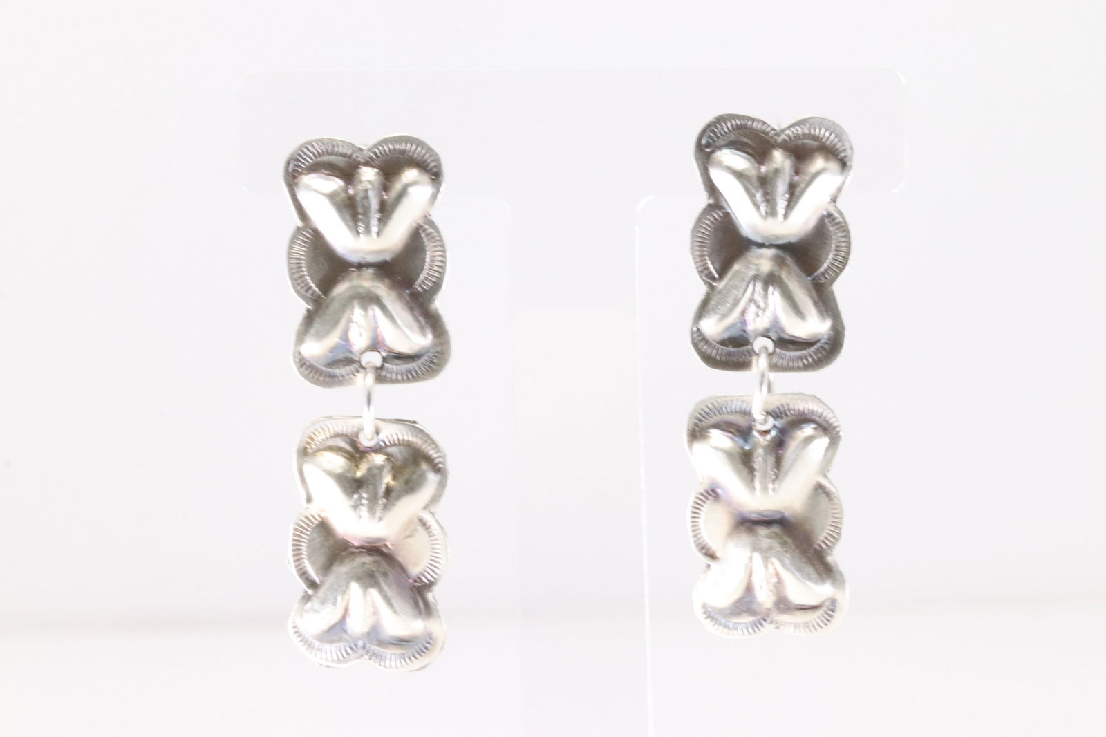 Native America Navajo Sterling Silver Stamped Post Dangling Earring's By Joan Begay.: This is a Native America Navajo Sterling Silver Stamped Post Dangling Earring's By Joan Begay.