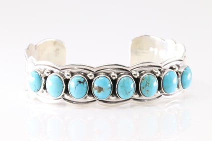Native America Navajo Sterling Silver Turquoise Bracelet Cuff By Thomas Yazzie.