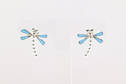 Native America Zuni Sterling Silver Turquoise Dragonfly Post Earring's By Emma Edaakie.