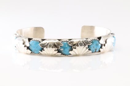 Native America Zuni Sterling Silver Turquoise Bracelet Cuff BY Lyolita Tsatte.
