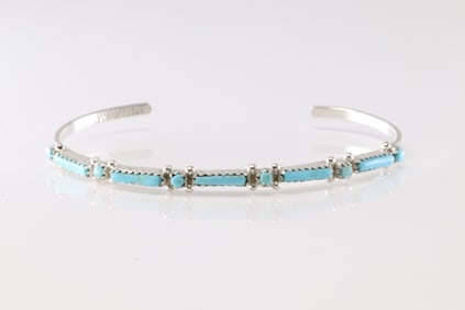 Native America Zuni Sterling Silver Turquoise Bracelet Cuff By J.W.