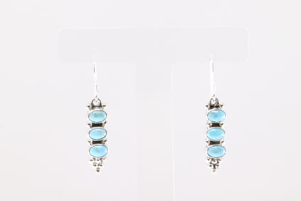 Native America Navajo Sterling Silver Turquoise 3 Stone Dangling Earring's By Gary Shorty.
