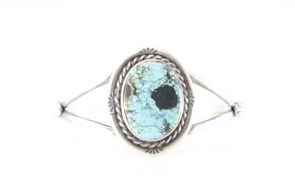 Native America Navajo Sterling Silver Kingman Turquoise Bracelet Cuff By A.L.