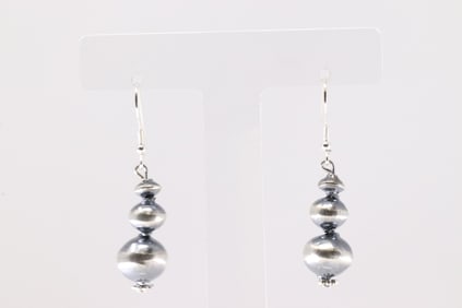 Native America Navajo Sterling Silver Pearl Beaded Dangling Earring's By Treva Jim.