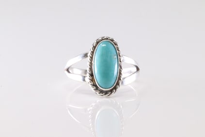 Native America Navajo Sterling Silver Turquoise Ring By Jerold Joe.