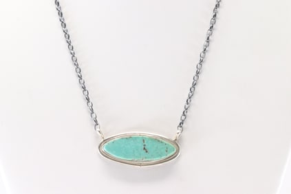 Native America Navajo Sterling Silver Kingman Turquoise Necklace By Steve Francisco.