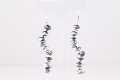 Native America Navajo Sterling Silver Pearl Beaded Dangling Earring's By Tylena Nez.