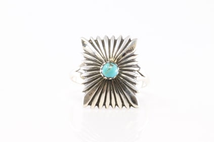 Native America Navajo Sterling Silver Turquoise Ring By Letricia Largo.