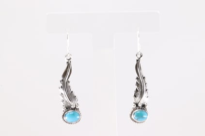 Native America Navajo Sterling Silver Turquoise Feather Dangling Earring's By Rita Largo.