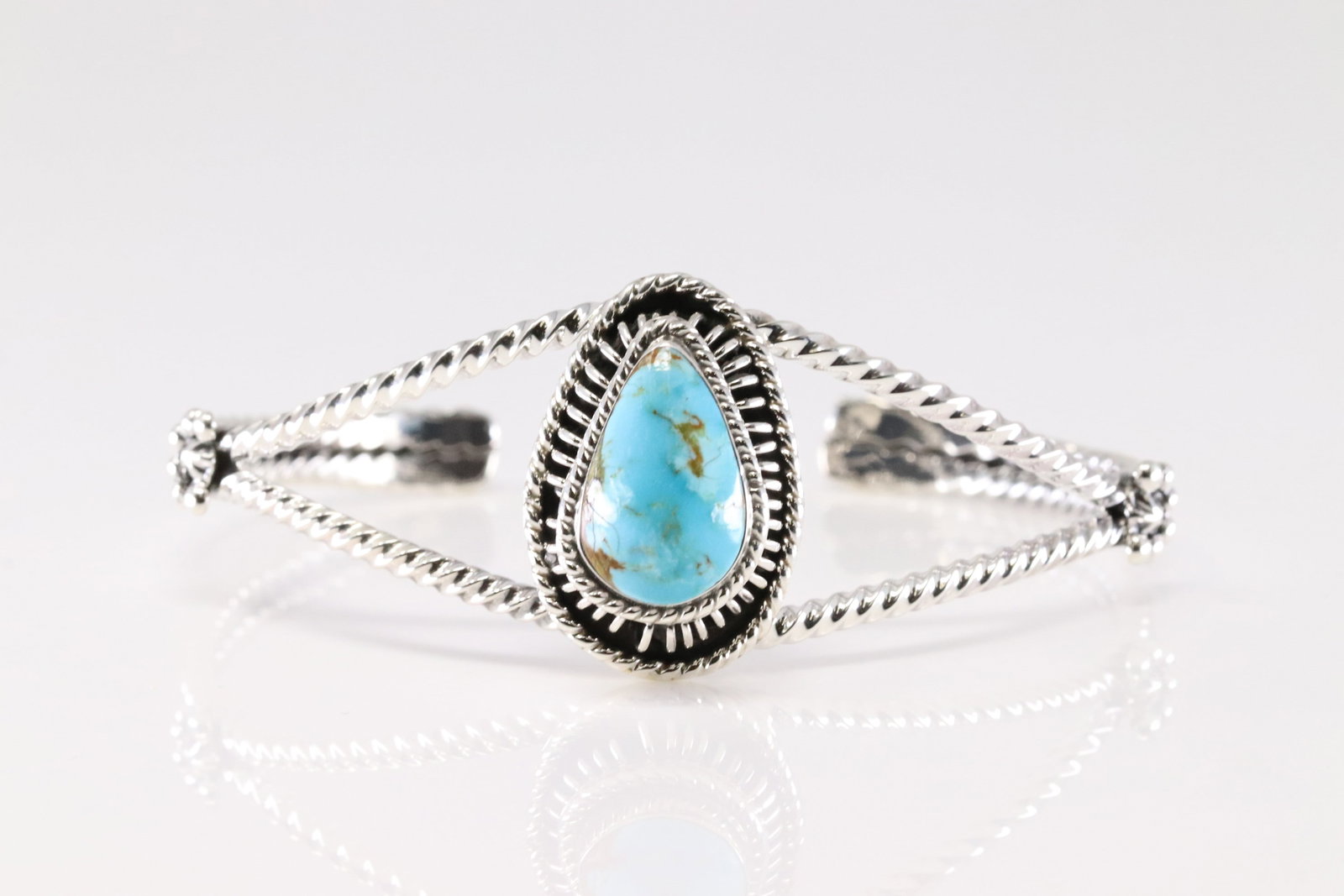 Native American Navajo Sterling Silver Turquoise Bracelet Cuff By Sadie Jim.: This is a Native American Navajo Sterling Silver Turquoise Bracelet Cuff By Sadie Jim.