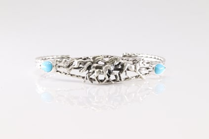 Native America Navajo Sterling Silver Turquoise Horse Bracelet Cuff By Bobby Platero.