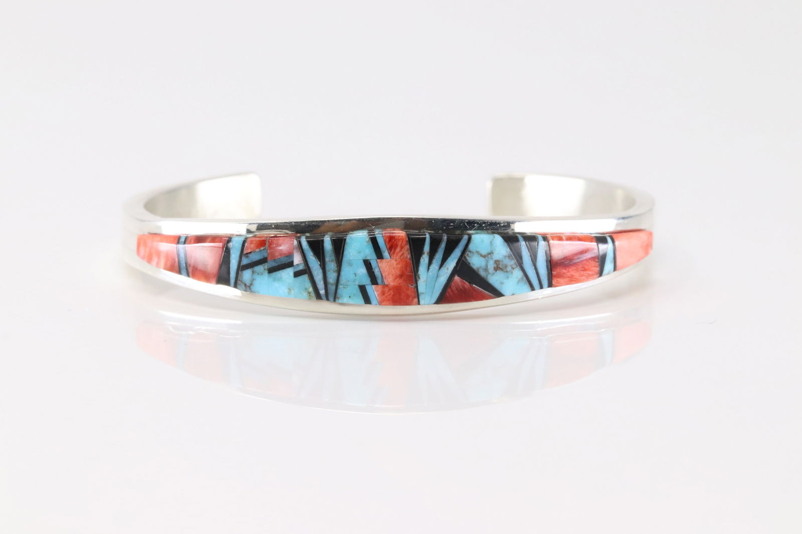 Native America Zuni Sterling Silver Multi-color Bracelet Cuff By C.W. (1 of 4)