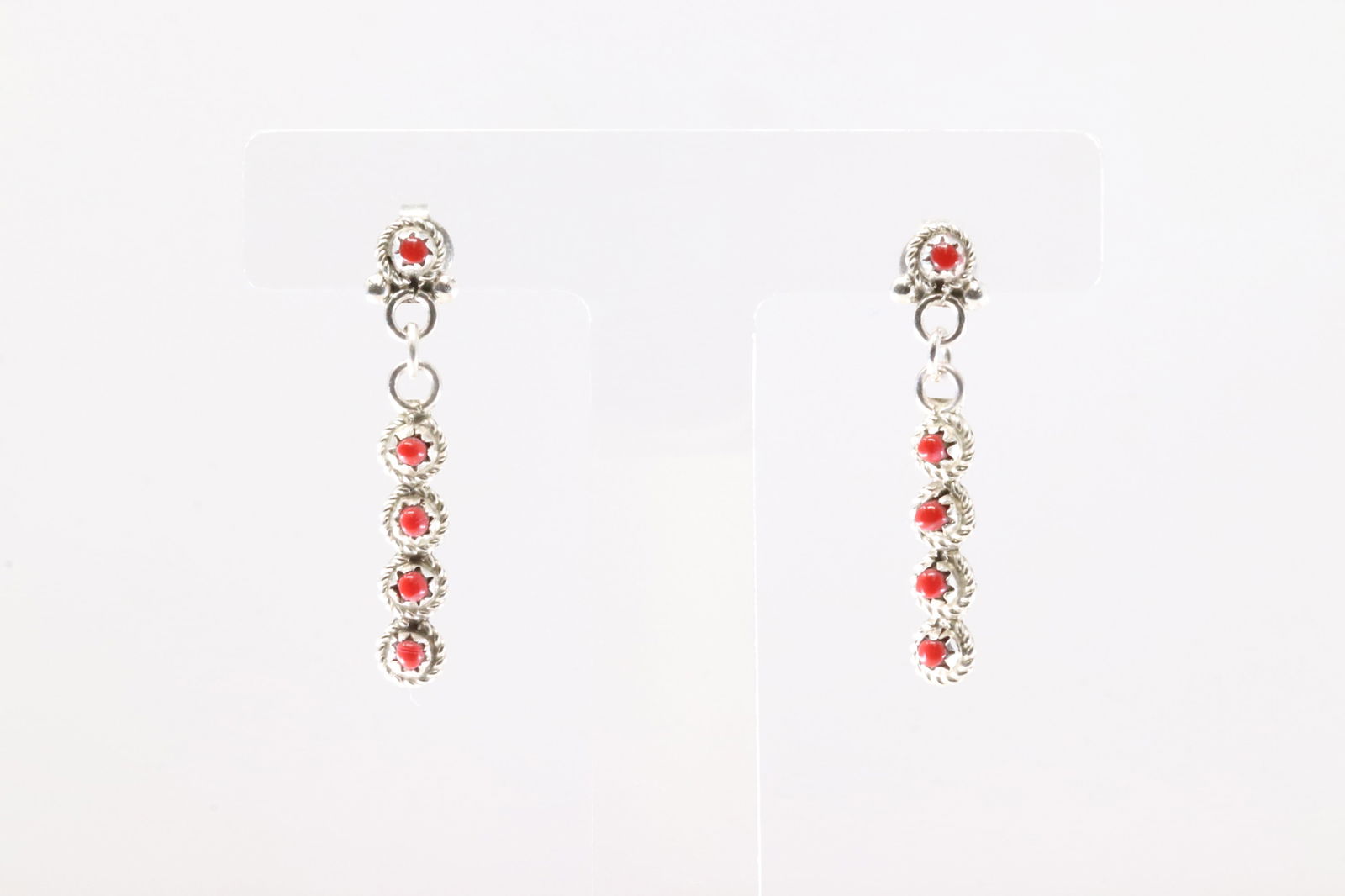 Native America Zuni Sterling Silver Coral Post Dangling Earring's By Bernadette Nakatewa & Michael: This is a Native America Zuni Sterling Silver Coral Post Dangling Earring's By Bernadette Nakatewa & Michael Gchachu.