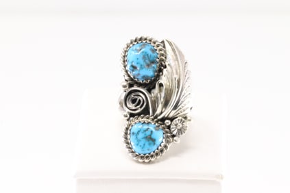 Native America Navajo Sterling Silver Turquoise Ring By L.Spencer.
