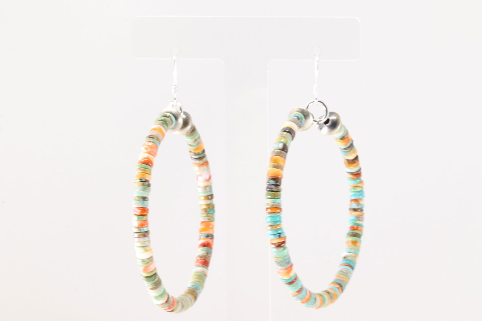 Native America Navajo Sterling Silver Muticolor Stone Dangling Hoop Earring's.: This is a Native America Navajo Sterling Silver Muticolor Stone Dangling Hoop Earring's.